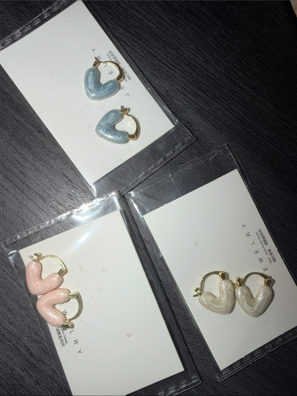 Women’s Heart Hoop Earrings - Pink, Blue, Ivory